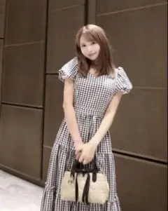 ミストレアス　GinghamCheckHeartNeckTieredDress