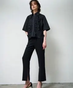 【美品】グレースコンチネンタル ダブルクロススリムパンツ 38 ブラック
