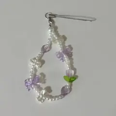 925韓国　ビーズストラップ　ビーズキーホルダー　紫　パープル　サナ　メンカラ