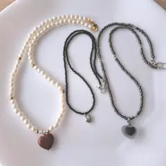 No.414 ビーズネックレス　ハンドメイド　3個セット　ハートチャーム