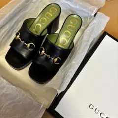 新品 GUCCI ゴールド インターロッキングG サンダルブラック38 25cm 