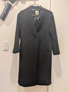 BEAMS HEART ノーカラーブラックロングコート S