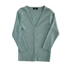 【美品】WR ラメ入りリブニットカーディガン 七分袖 ミントグリーン【F157】