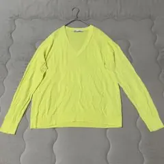 ZARA ザラ Vネック ニット セーター ネオンイエロー M 蛍光カラー