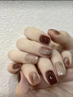 ブラウン・ベージュ マーブルネイルチップセット