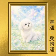 ビションフリーゼ 幸福運・愛情運・幸運上昇 開運アート 水彩画 額縁なし 風水