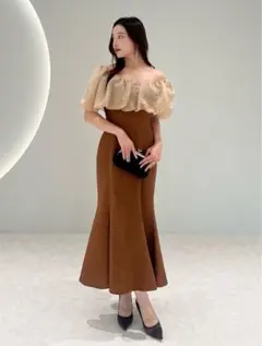 Leja 2WAYオフショルダーパフスリーブマーメイドワンピースドレス