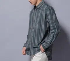 ナノユニバース　長袖　ストライプシャツ　グリーン