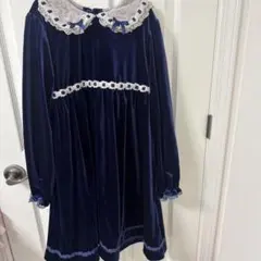 axes femme kids ベロア調ワンピース ネイビー