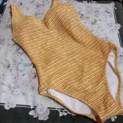 ストライプ ワンピース水着 イエローオレンジ9Мサイズ