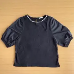 ハニーズGLACIERビーズ装飾 黒 半袖Tシャツ