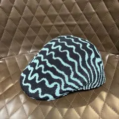 KANGOL ハンチング帽 L 黒と水色の波模様