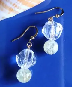 【素粒水ビーズ】シトリンのピアス イヤリング ハンドメイド