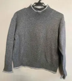 グレー ハイネック セーター ウール混合