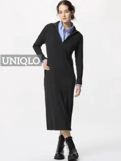 k0719 UNIQLO ハーフジップニットワンピース ブラック