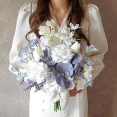 ブルー　ウェディング　ブーケ　アーティフィシャルフラワー　造花　胡蝶蘭