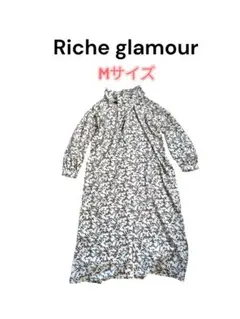 Riche glamour 花柄 総柄 ロングワンピース ボウタイ M 大きめのサムネイル