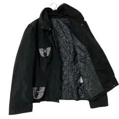 伊太利屋 イタリヤ 中綿キルティングブルゾン ナイロンアウター 黒 13号 豚革