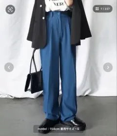 me+em select ハイウエストタックパンツ ロイヤルブルー