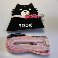iDog リード カラーセット リボン付 ギンガムチェック ピンク Sのサムネイル