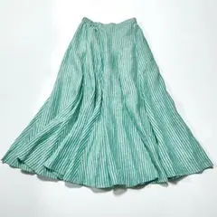 美品★アンタイトル ロングスカート　マキシ丈　リネン　フレア　ストライプ(390