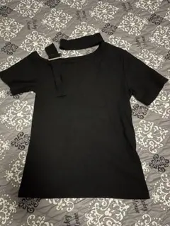 チョーカー風ネック 半袖Tシャツ ブラック Mのサムネイル