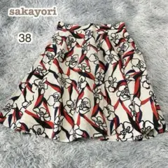 sakayori【M】膝丈フレアスカート 花柄 フラワーレトロ 大人可愛い 赤のサムネイル