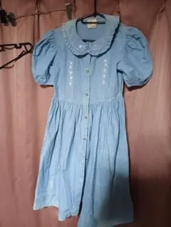 ローラアシュレイ　デニムダンガリー フリル付きワンピース