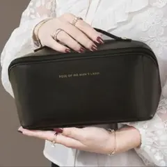 新品 大容量 180°大きく開くメイクポーチ ブラック