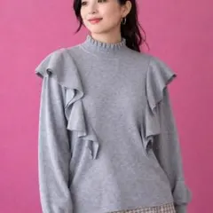 Rose Tiara フリルニット 46 グレー 大きいサイズ ハイネック 美品