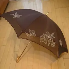 ミントン　ブラウン 花柄刺繍 日傘