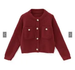 ゴールドボタンショート丈ニットカーディガン［an1347］レッド