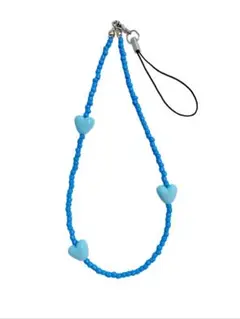 【No.83】ビーズストラップ　青　ハート　シンプル