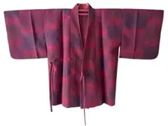 未使用級 洗える茶羽織 ポリエステル 袷 市松ぼかし 紫 ワインレッド M〜L