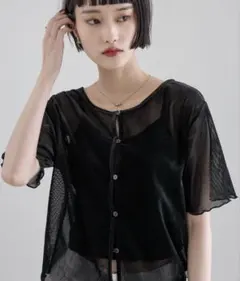 LOWRYS FARM美品シアーベロアメローカーディガン＊ブラックFREEサイズ