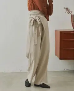 hinari 麻混ラップ風パンツ アイボリー