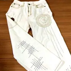 刺し子ズボンホワイトデニム