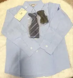 水色 長袖シャツ ネクタイ リボン付き 5-6歳用　フォーマル　120 130