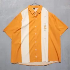 断*中様 メンズ3XL【B品】ポリシャツUSA古着半袖シャツオレンジ2160