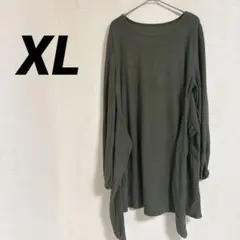 【XL】オリーブグリーン 長袖チュニック 後ろで結ぶ紐あり ウエストマーク