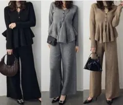 2025年INS 秋冬新作　ペプラムニットセットアップ