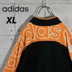 【人気】アディダス☆ハーフジップ ビッグロゴ スウェット オレンジ 黒 XL