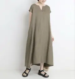 SLOBE IENA スローブイエナ リネン混キーネックコクーンワンピース 36