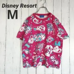 【ディズニーリゾート】ミッキー ミニー 総柄 プリント Tシャツ ピンク M
