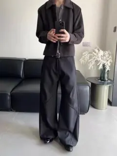 変形ワイドパンツ フレアスラックス 深水光太 バギーパンツ ブラック opium