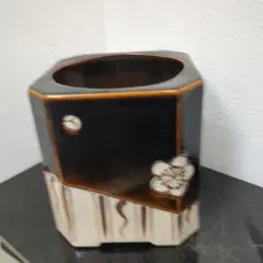 火鉢 四角形 陶器製 藍色 斑点模様 メダカ 睡蓮 海鼠釉 当時物 希少
