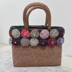 かごバッグ 古布藍染め 中袋 菊柄ポーチ付き | Mercari
