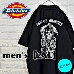 V821【Dickies】プリントロゴボタンシャツ【メンズ2XL】ブラック