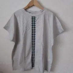 ナチュラルランドリー グレー チェック柄 パネル Tシャツ 半袖