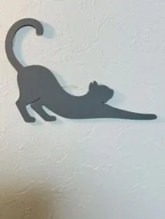 【癒しの猫ストレッチ】3Dプリント ウォールアート　グレー